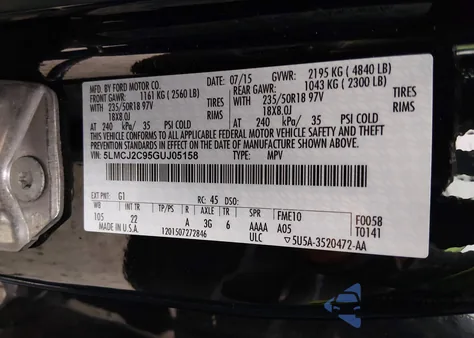 2016 Lincoln Mkc Select z USA, uszkodzony, nr VIN 5LMCJ2C95GUJ05158